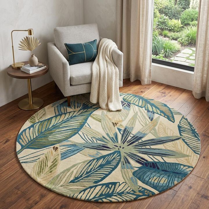 HomeRoots Wool Tropical Botanical Hand Tufted Area Rug