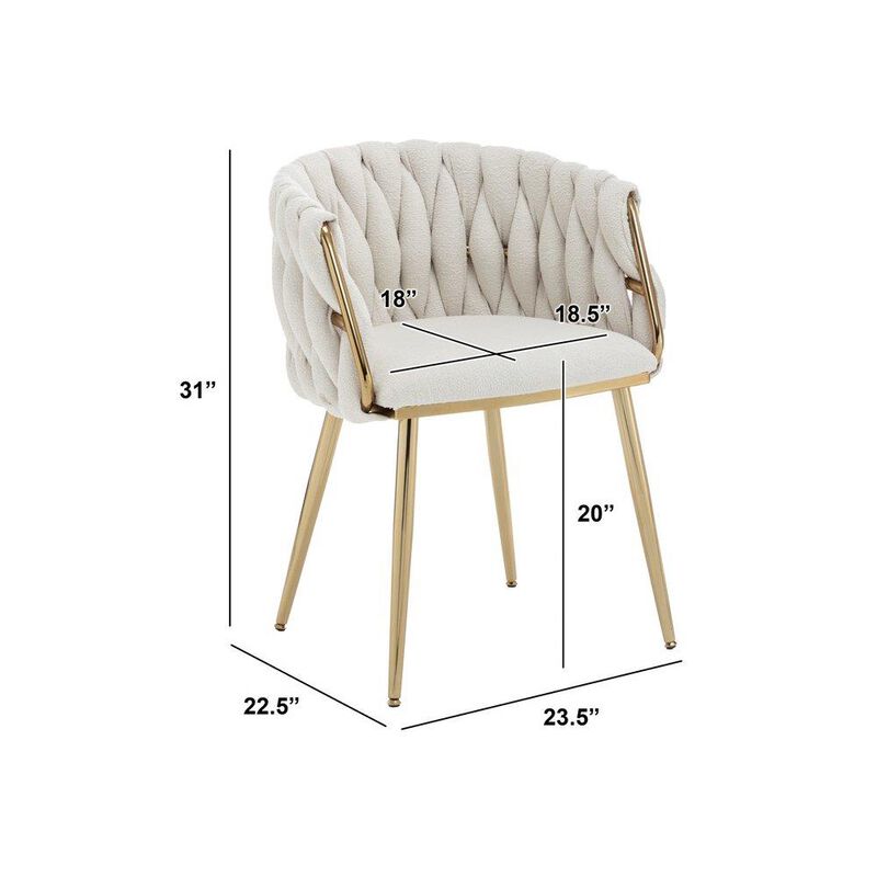 Best Quality Furniure Cream Boucle Fabric With Gold Base Side Chairs, Set Of 2