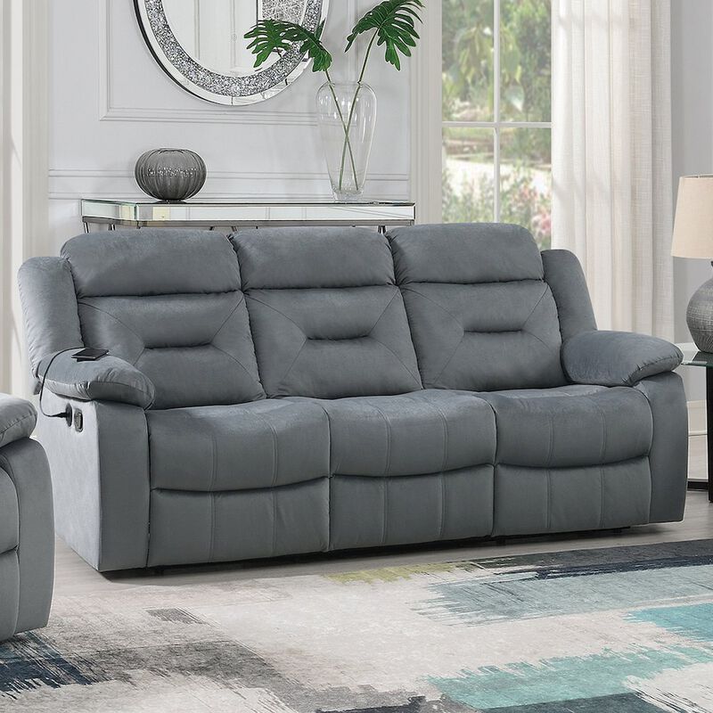 Simple Relax Velvet Upholstered Manual Motion Recliner Sofa with USB Port in Dark Gray image number 4