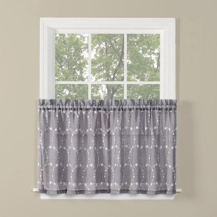 Saturday Knight Ltd Briarwood Collection High Quality Stylish Delicate And Filmy Window Tiers - 2 Piece - 56x24", Dove Gray