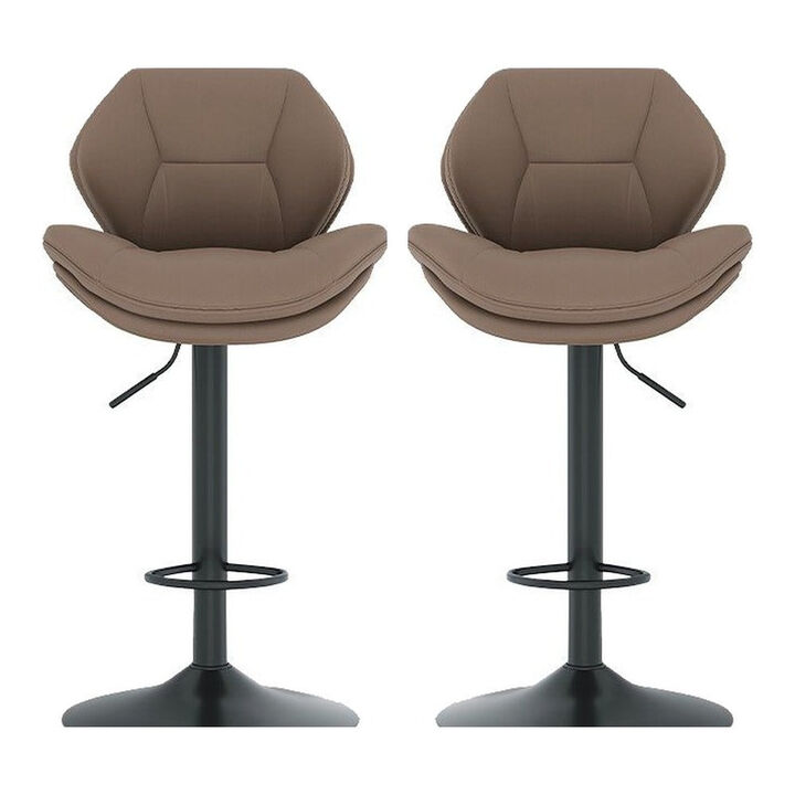 Modern Ergonomic PU Leather Bar Stools, Adjustable Counter Height Stools with Double-Layer Cushion, Steady Stainless Steel Frame Rustic Kitchen Island Chairs for Outdoor