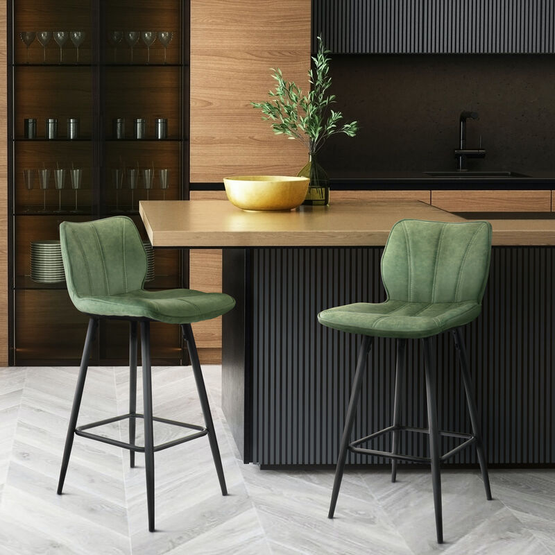 Elama 2 Piece Faux Leather Bar Chair in Green with Metal Legs