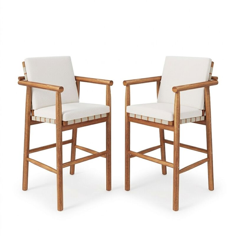 Merax Acacia Wood Bar Stool Set with Removable Cushions, High-Strength Webbing Seat image number 0