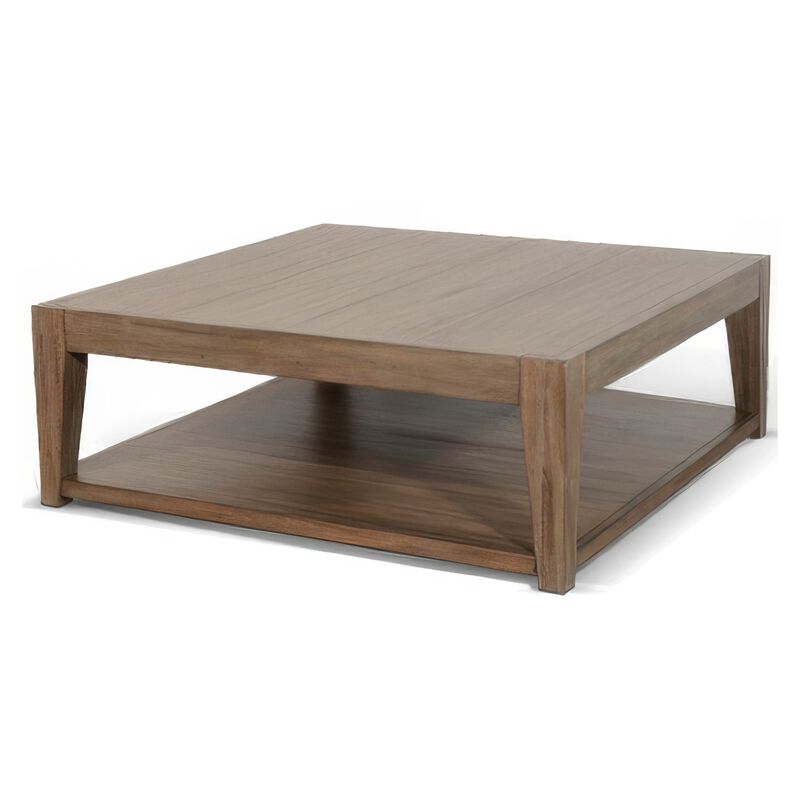 Yael Coffee Table with Caster Wheels, 48 Inch Light Brown Mahogany - Benzara