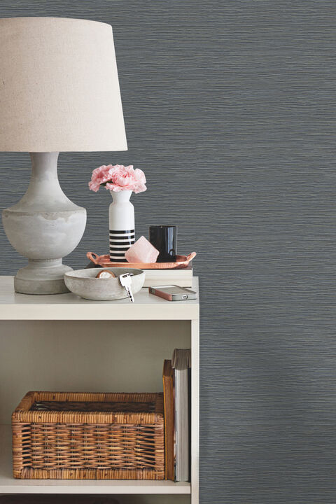Ramie Weave Grasscloth Dark Blue Metallic Wallpaper