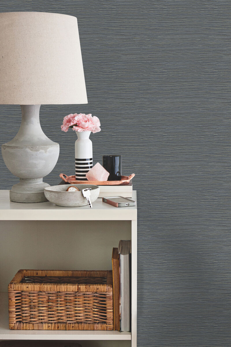 Ramie Weave Grasscloth Dark Blue Metallic Wallpaper image number 1