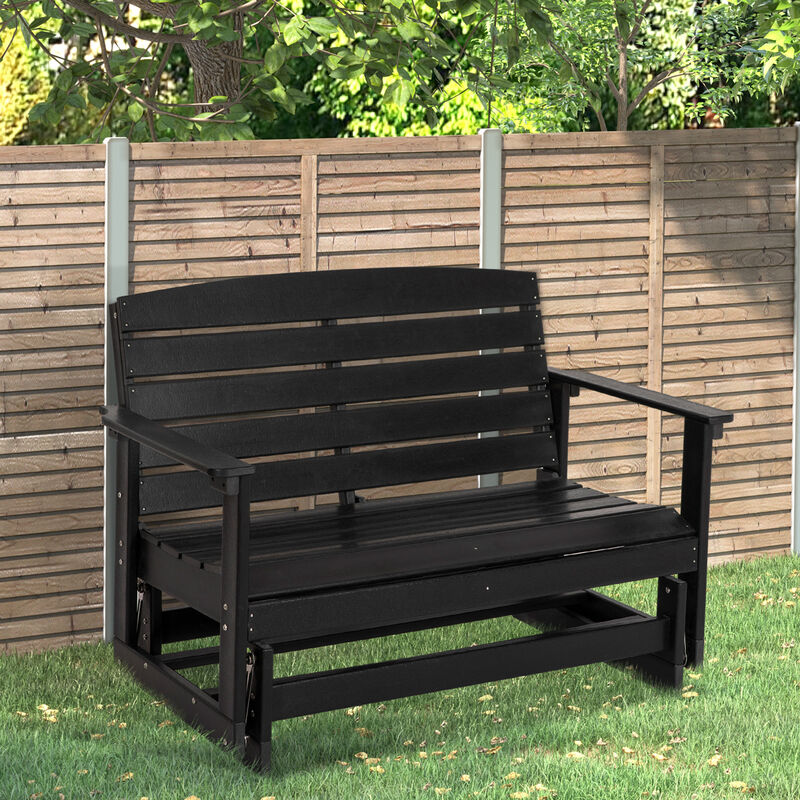 Outsunny 2-Person Outdoor Glider Bench Patio Double Swing Rocking Chair Loveseat w/ Slatted HDPE Frame for Backyard Garden Porch, Black