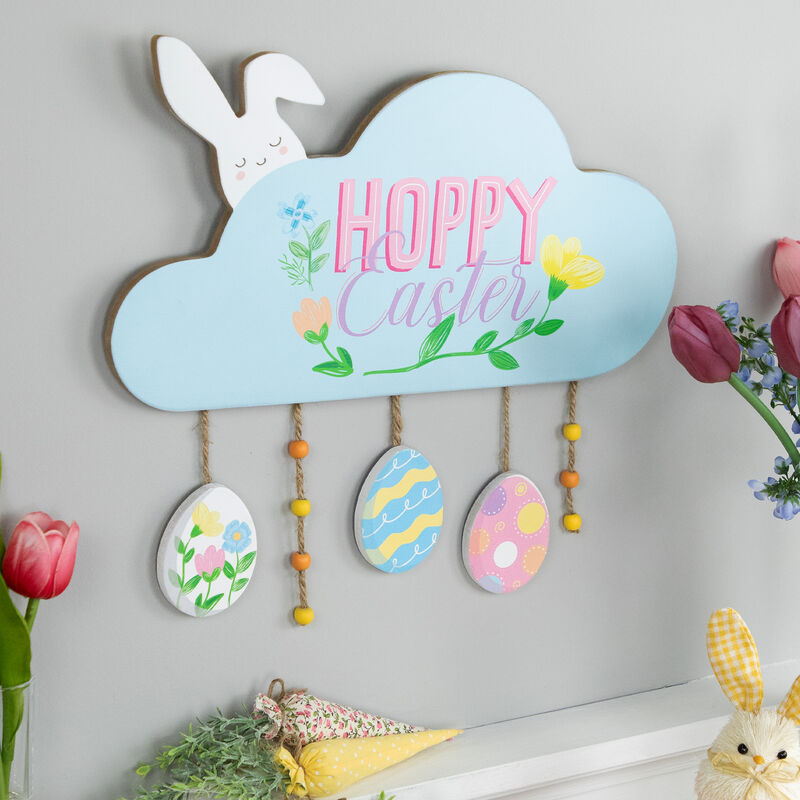 Hoppy Easter Wooden Wall Sign with Bunny and Eggs - 15.75"
