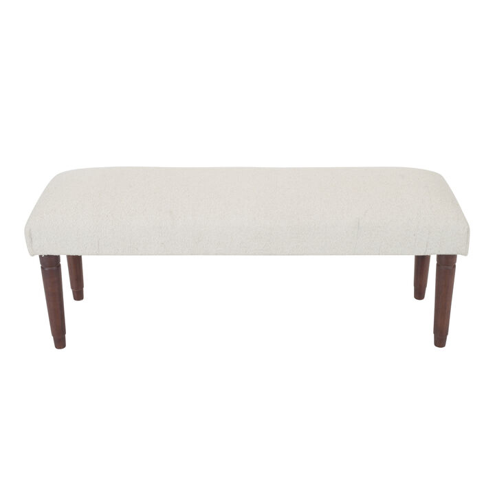HomeRoots 47" Cream and Brown Boucle and Solid Wood Upholstered Bench