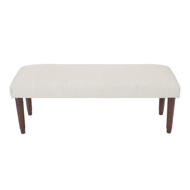 HomeRoots 47" Cream and Brown Boucle and Solid Wood Upholstered Bench image number 0