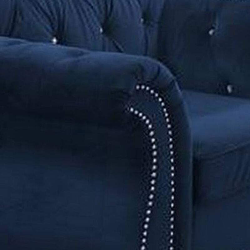 Rima 51 Inch Classic Accent Chair, Velvet Upholstery, Rolled Arms, Indigo-Benzara image number 2