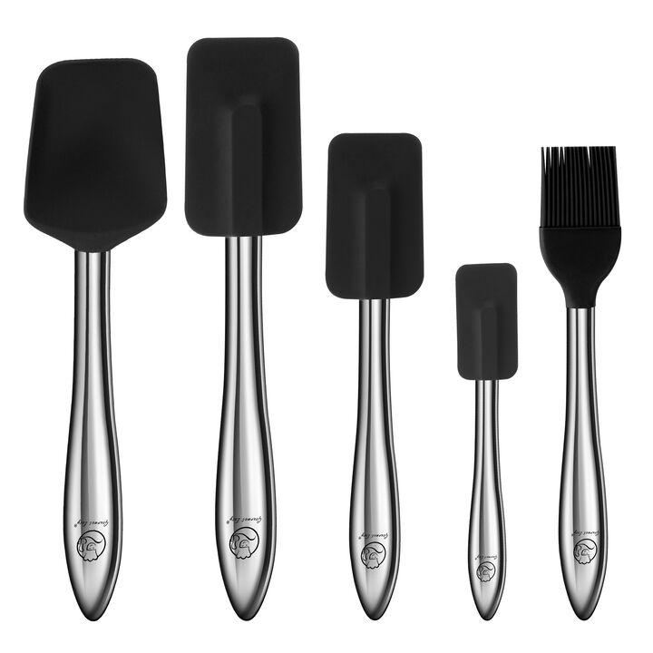 5pcs Silicone Spatula Set with Stainless Steel Handle, Spatulas for Cooking & Baking with Spoonula & Brush