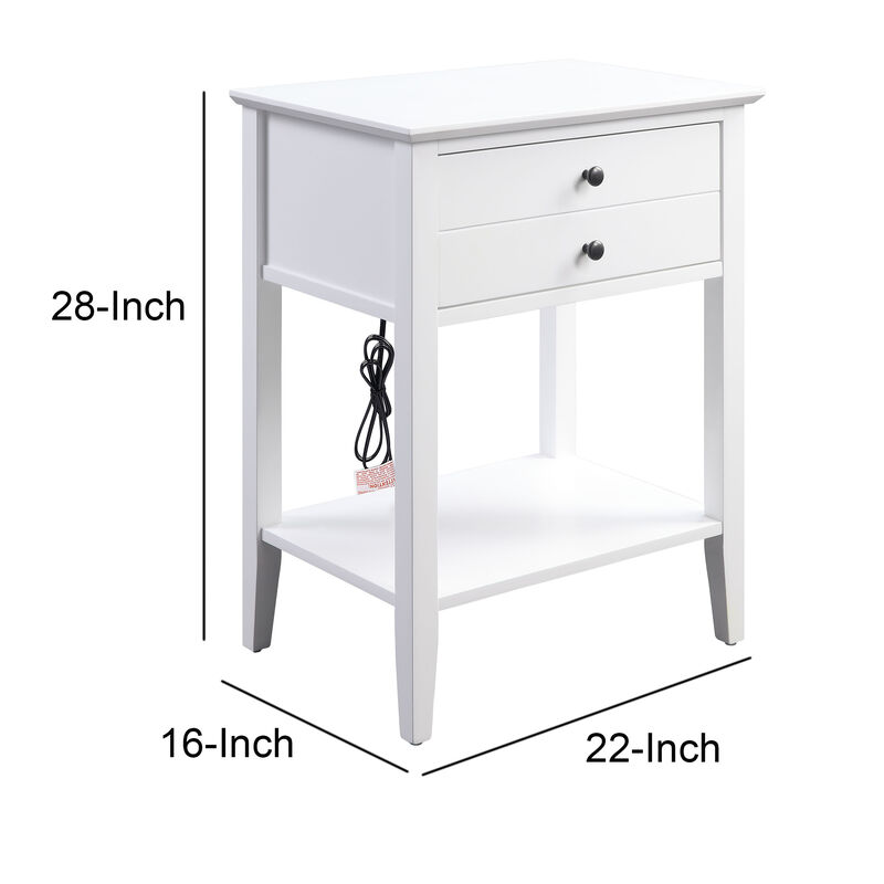 Rectangular Wooden Side Table with 1 Drawer and 1 Bottom Shelf, White - Benzara