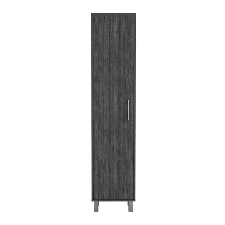 DEPOT E-SHOP Dryden Tall Narrow Storage Cabinet with 5-Tier Shelf and Broom Hangers, Concrete Gray