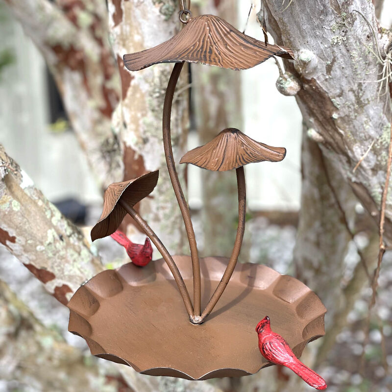 Rustic Brown Triple Mushroom Bird Feeder &ndash; Pie Plate Tray, Farmhouse Decor image number 9