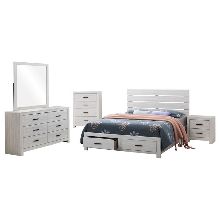 Sili 5pc Queen Storage Bedroom Set, Coastal White and Bronze