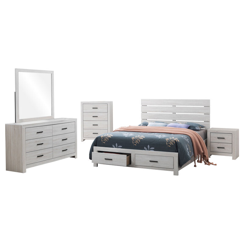 Sili 5pc Queen Storage Bedroom Set, Coastal White and Bronze