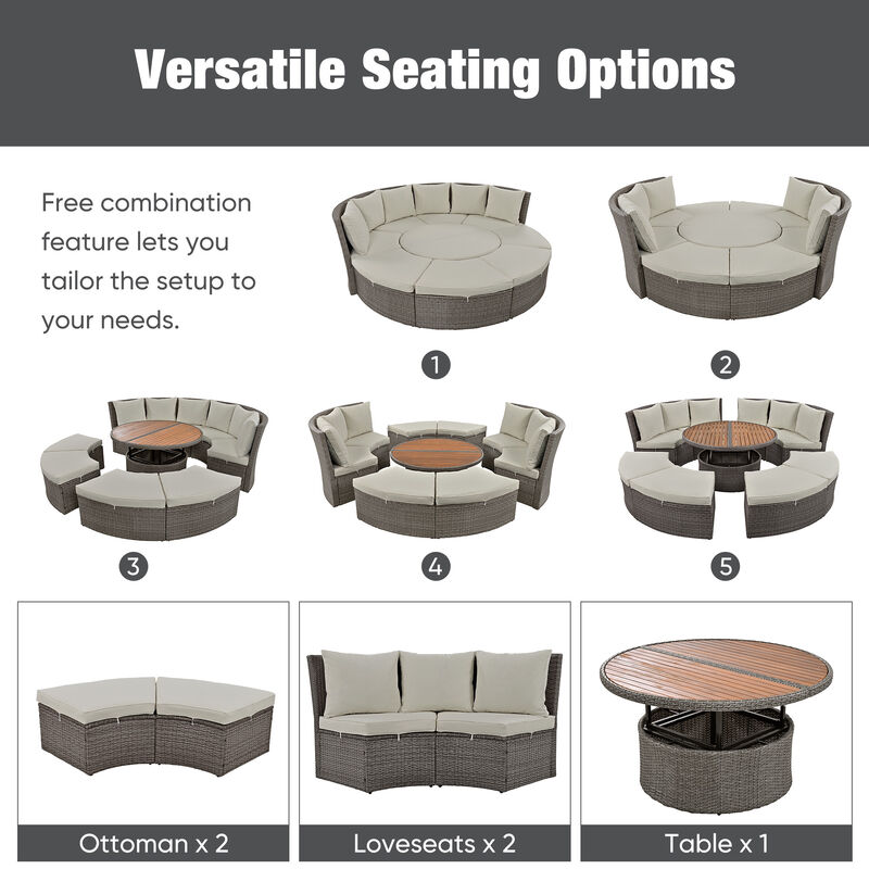 Merax 5-Piece Round Rattan Sectional Sofa Set