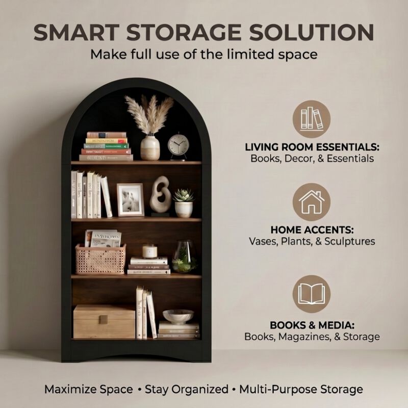 Jigfat Low‑Profile Arched Top 4‑Tier Open Bookcase image number 5