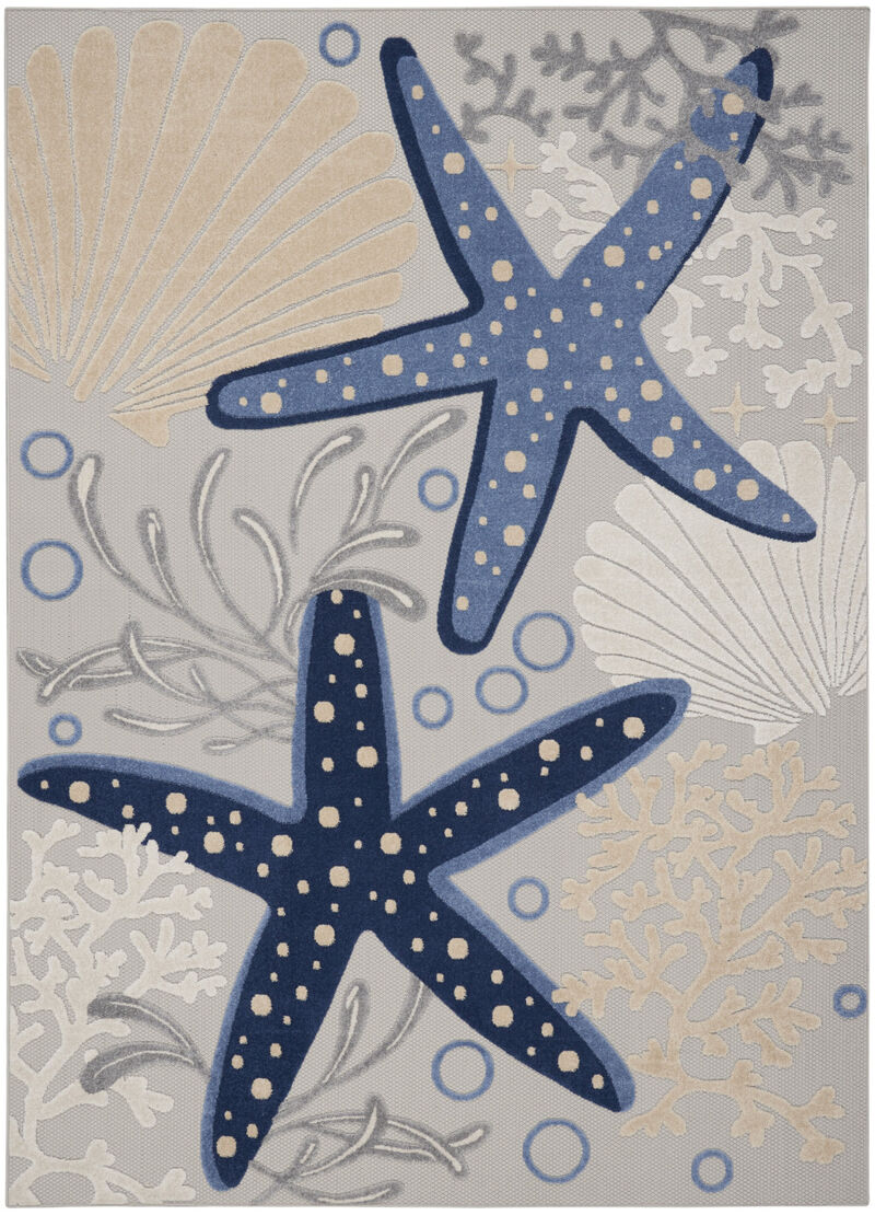 HomeRoots 7' X 10' Navy Blue And Gray Starfish Indoor Outdoor Area Rug image number 2