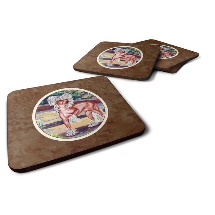 Caroline's Treasures 7021FC Chinese Crested On The Patio Foam Coasters (Set of 4), 3.5, Multicolor