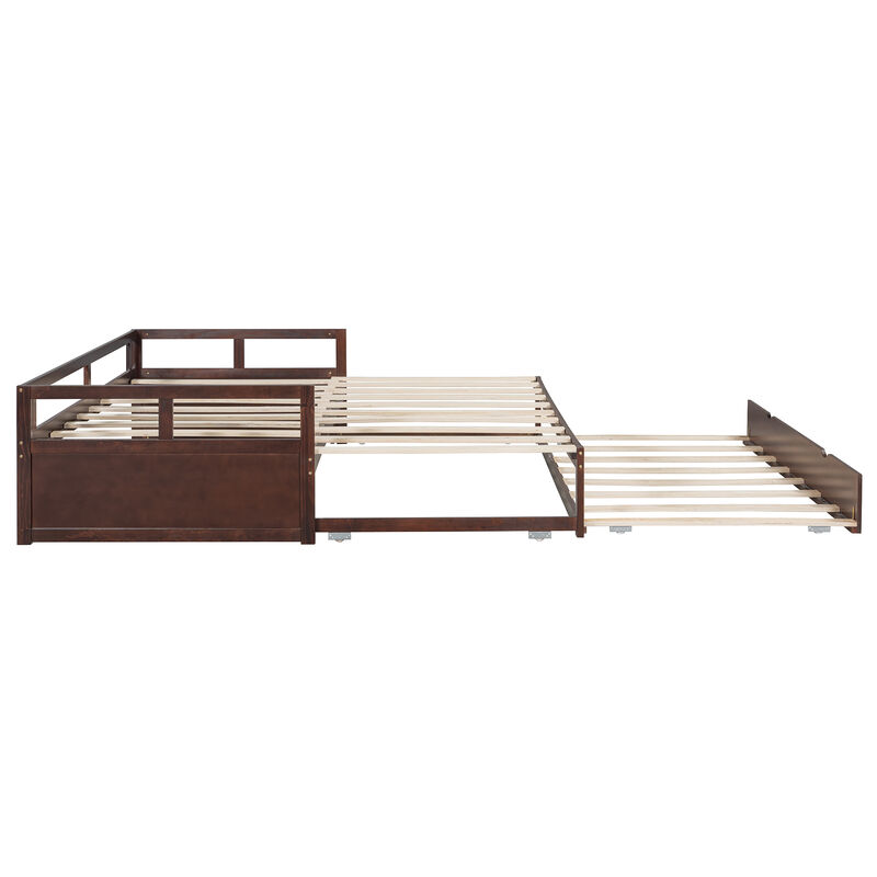 Merax Versatile Extending Twin-to-King Size Daybed with Trundle Solid Pine Wood Frame Built-In Wood Slats No Box Spring Needed Smooth Casters image number 4