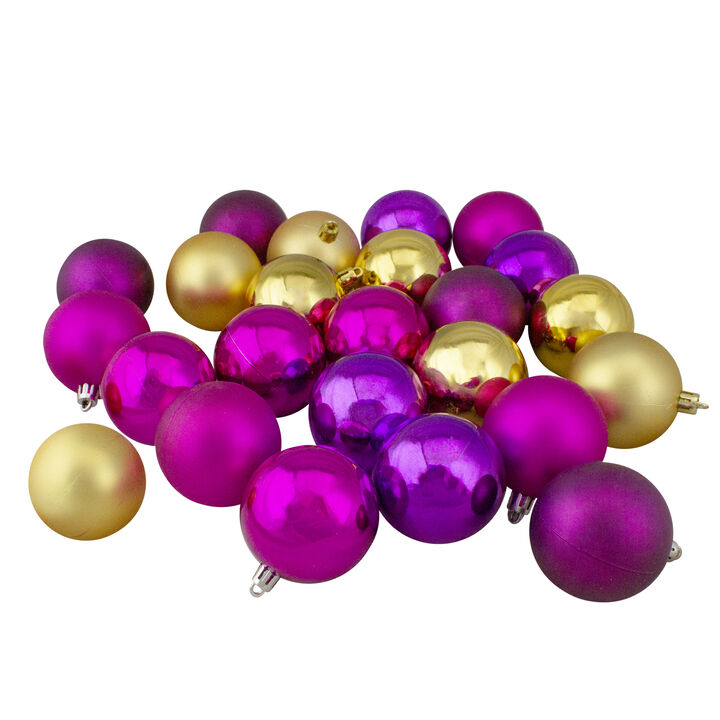 24ct Pink  Purple and Gold Shatterproof 2-Finish Christmas Ball Ornaments 2.5" (60mm)