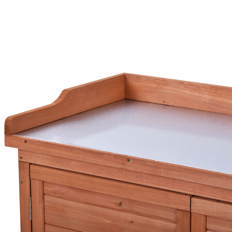 Outdoor Potting Bench Garden Workstation with 2 Shelves & Side Hooks Galvanized Tabletop