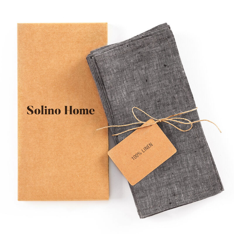 Solino Home 100% Pure Linen Cocktail Napkins 9 x 9 Inch Set of 12 - Athena