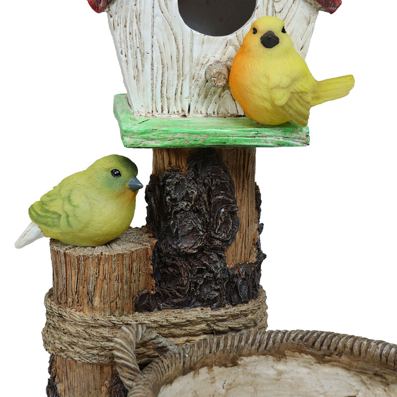 Sunnydaze Polyresin Bird House Planter Statue with Solar Lighted Birds
