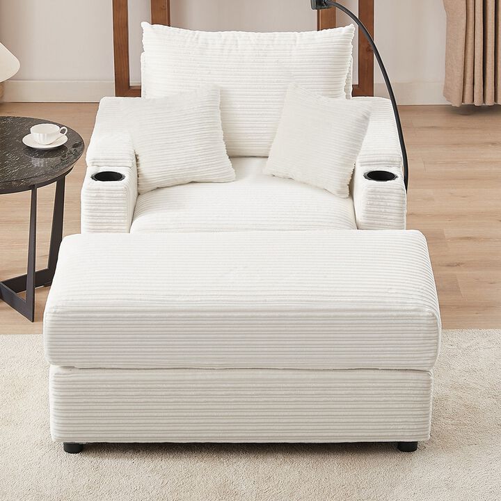 41.7" Modern Style Single Sofa Sofa Couch with Storage Space, A Movable Ottoman, Two USB Ports, Two Cup Holders, A Phone Holder for Living Room