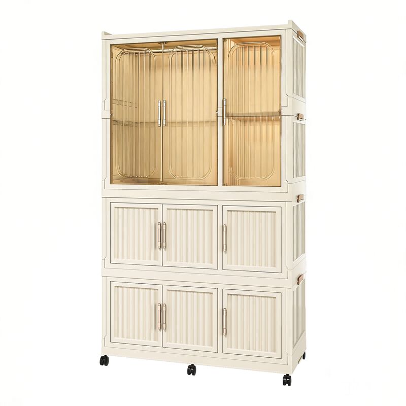 Clihome Portable Wardrobe Closet Storage Organizer 9 Magnetic Doors-9 Cubes & 1 Hanging Rod,6 pcs hangers image number 0