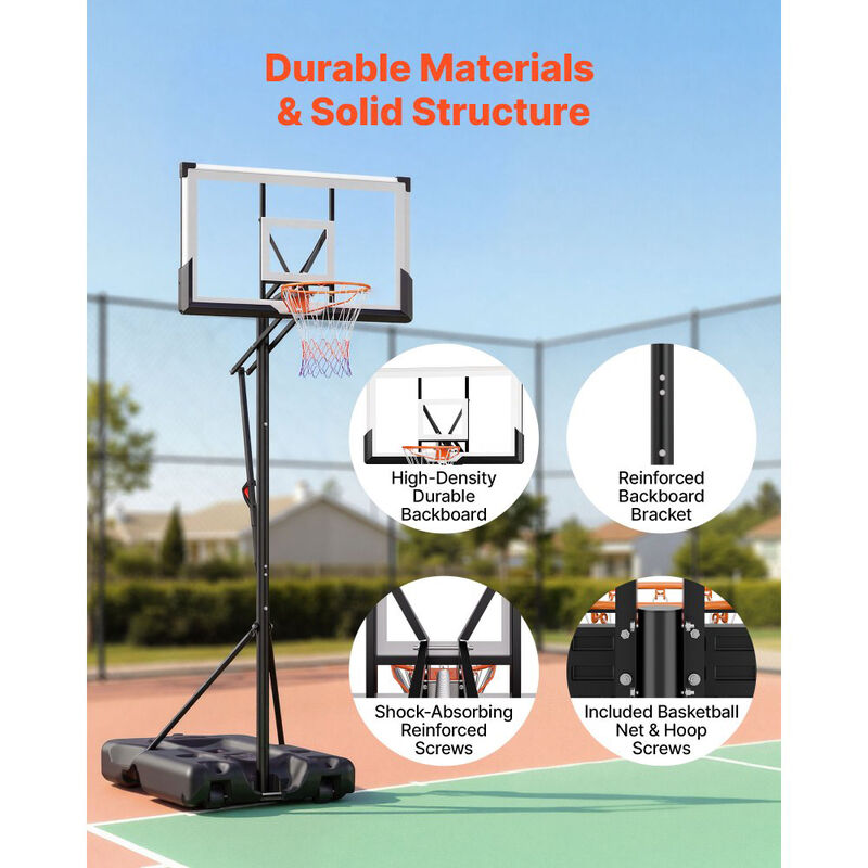 Height Adjustable Basketball Goal with Portable Base, PC Backboard for Driveway & Poolside-Black image number 7