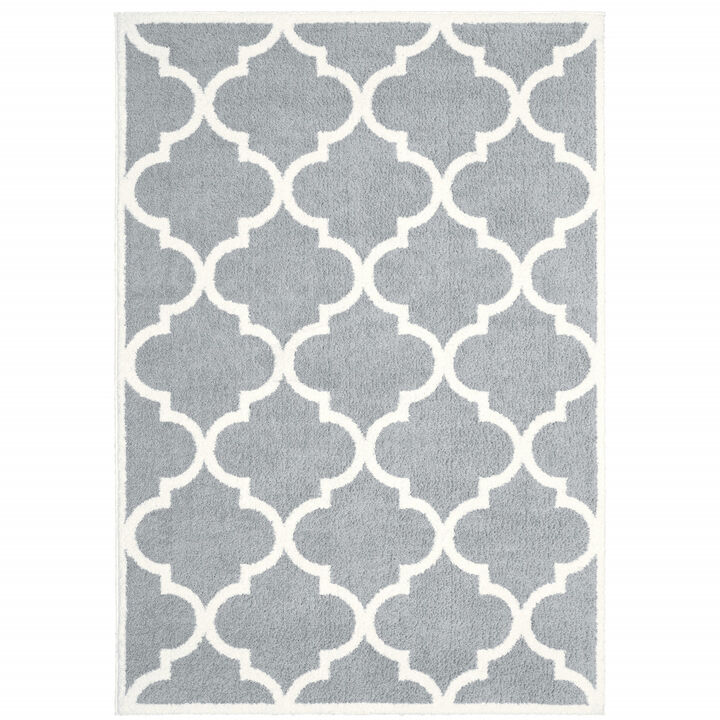 5 X 8 grey And Ivory geometric Shag Power Loom Stain Resistant Area Rug