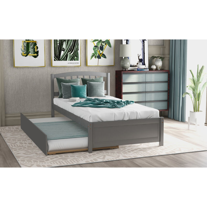 Twin size Platform Bed Wood Bed Frame with Trundle