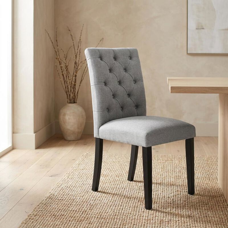 Button-Tufted Upholstered Fabric Parsons Chair, White image number 4