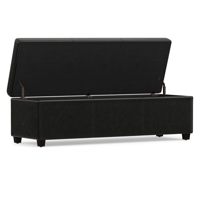 Avalon 54 inch Wide Contemporary Rectangle Extra Large Storage Ottoman Bench in Midnight Black Vegan Faux Leather, Assembled image number 3