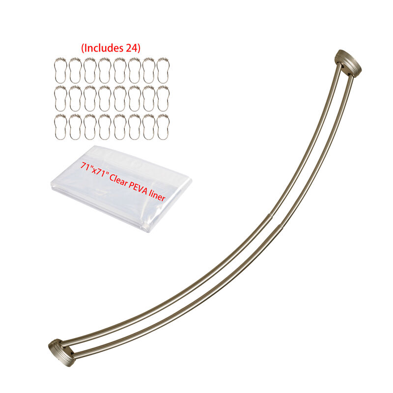 Shower Suite by Utopia Alley &ndash; Rustproof Aluminum Double Curved Shower Curtain Rod Combo Set with Liner & 24 Hooks, Adjustable 45&ndash;72 Inch Wall Mounted Dual Rod, Extra 30% Space image number 9