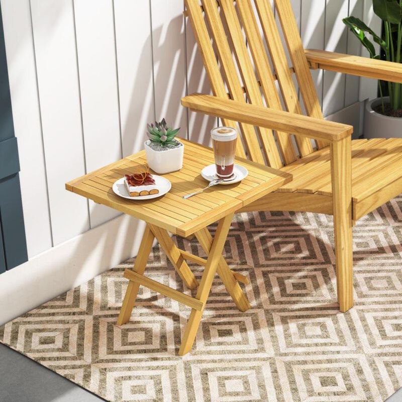 Hivvago Patio Folding Side Table with X-shaped Legs and Slatted Tabletop