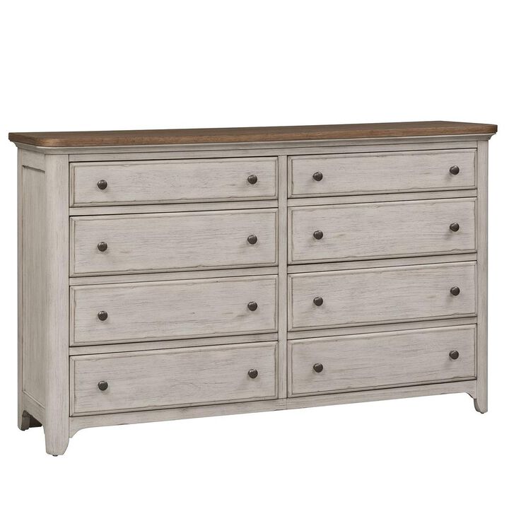 Liberty Furniture Farmhouse Reimagined 8 Drawer Dresser in Antique White w/ Chestnut Top