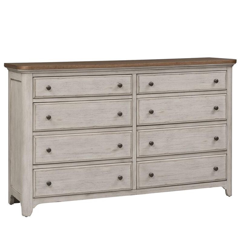 Liberty Furniture Farmhouse Reimagined 8 Drawer Dresser in Antique White w/ Chestnut Top image number 1