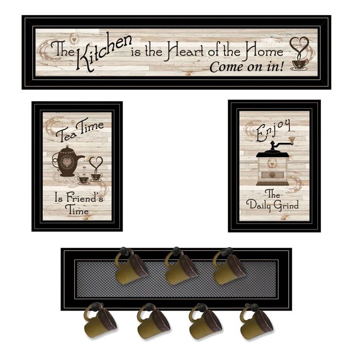 HomeRoots Set Of Four Kitchen Collection with Seven Peg Mug Kitchen Wall Art