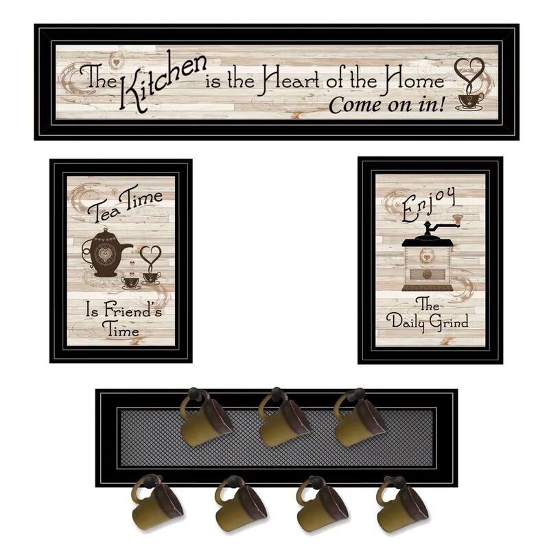 HomeRoots Set Of Four Kitchen Collection with Seven Peg Mug Kitchen Wall Art image number 0