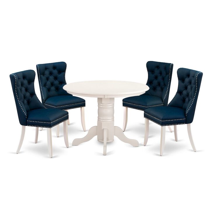 5 Piece Kitchen Table Set Consists of a Round Dining Table with Pedestal