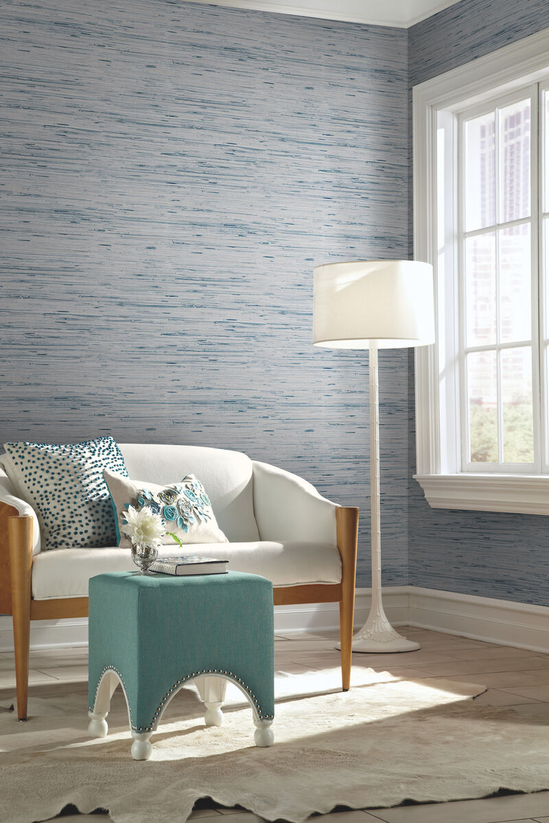 Lustrous Grasscloth Blue & Gold Wallpaper image number 1