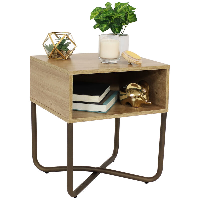 Sunnydaze Industrial-Style MDP Side Table with Shelf - Brown - 19.75 in