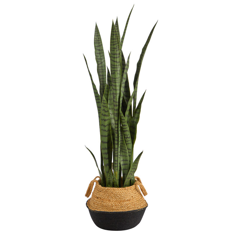 Hivvago 46" Sansevieria Artificial Plant in Boho Chic Handmade Cotton & Jute White Woven Planter