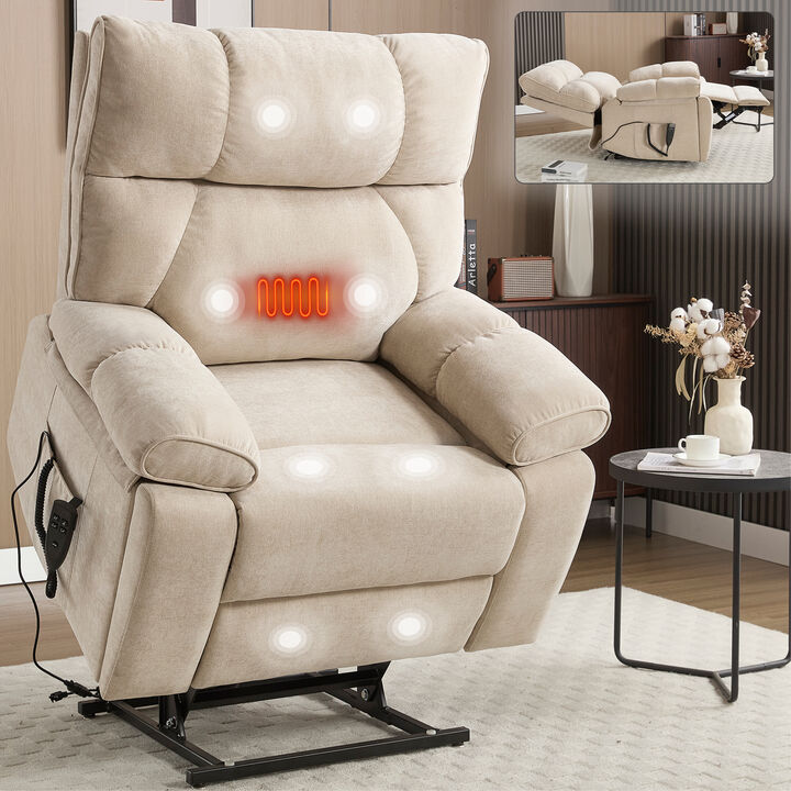 Heat Massage Recliners, Infinite Position Oversized Electric Power Lift Recliners with Hidden Cup Holders