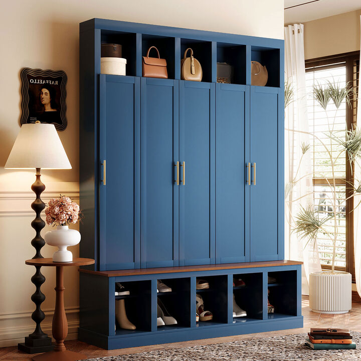 Merax All-in-One Hallway Organizer with 3 Closed Lockers, Inner Hooks & Hanging Rods Hall Tree