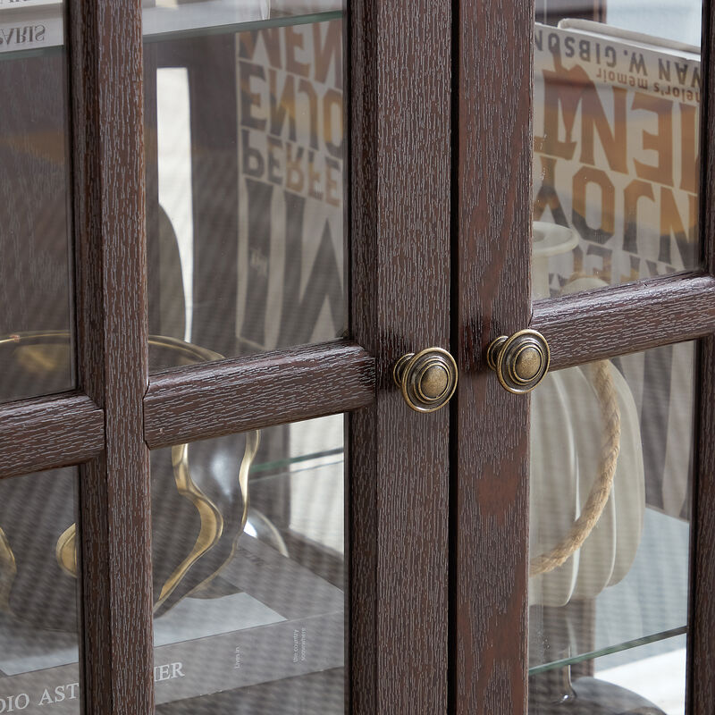 Merax Antique Glass Display Cabinet with Lighting, Adjustable Shelves & Vintage Design image number 2